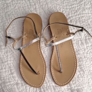 Amedeo Canfora Gail Metallic Pewter Silver Thong T Strap Sandal US 10 ITL 11